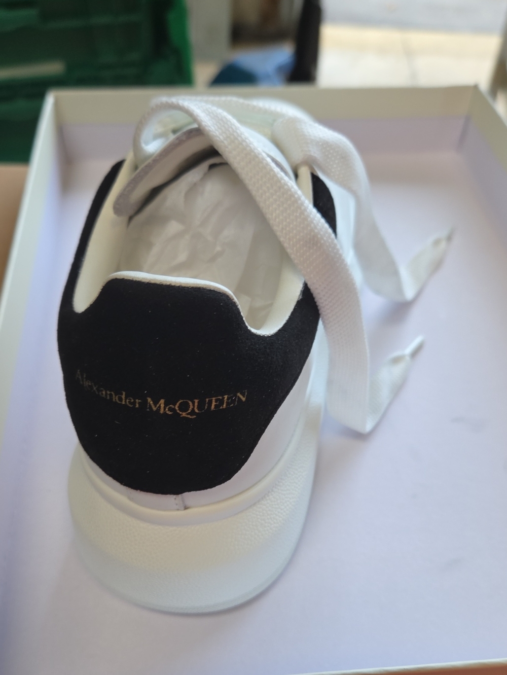 Alexander McQueen White Sneakers with Black Heel and Gold Logo